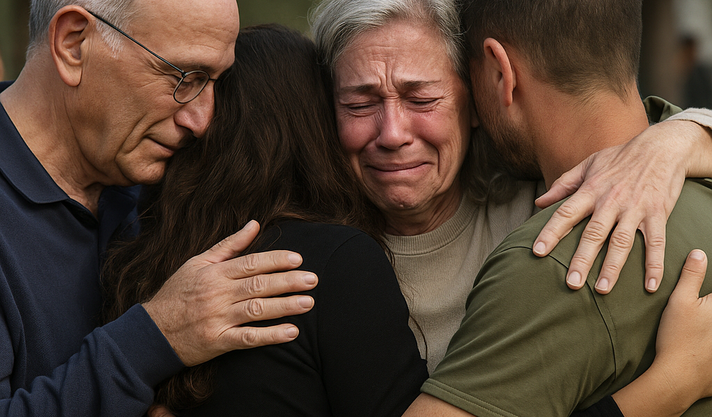 Emotional moment of Israeli hostages reuniting with their families after release from Gaza captivity.